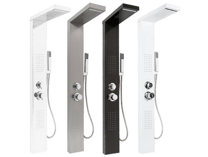 Panneau de douche 4 en 1, système de douche, ensemble complet de douche de pluie, cascade, jets latéraux de massage, douchette à main large, interrupteur à 1 bouton