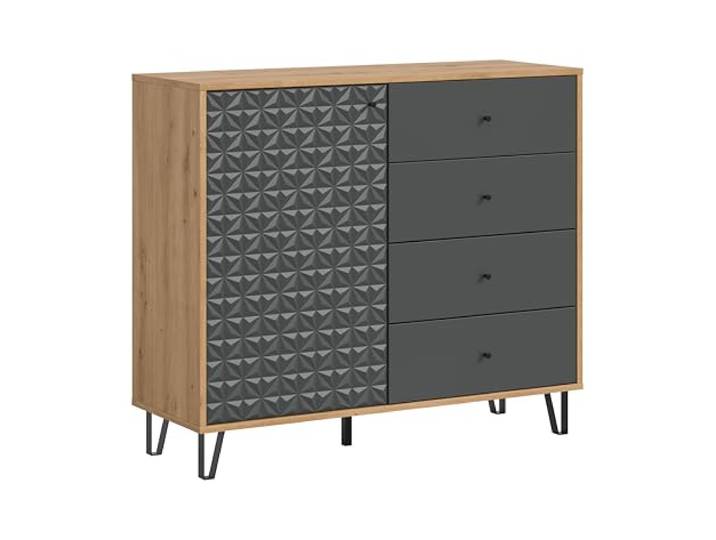 xonox.home – Highboard Prisma 110x96x40 cm in Artisan Oak Nachbildung und Anthrazit matt mit 3D-Front – Moderne Stauraumkommode für Wohn- und Schlafzimmer – praktisch & pflegeleicht