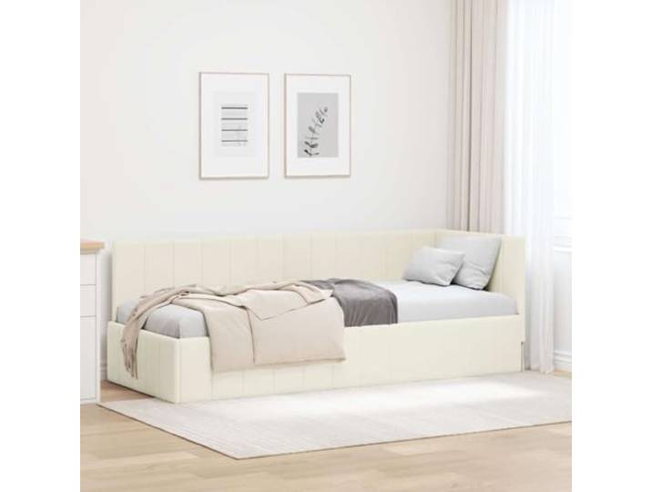 YUOTYRKTEJRSG Samt L Form platzsparend Eckbettrahmen Creme 80x200 cm Eckbettgestell mit Kopfteil Creme 80x200 cm Samt L-Form Schlafzimmer Polsterbett Lattenrost Platzsparend