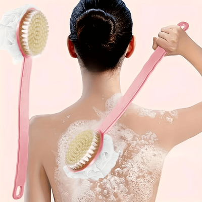 Inspire Essentials Long Handle Body Scrubber Soft Exfoliating Bath Brush pink