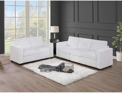Esofastore Square Armrest 2pc Sofa Set Corduroy Upholstered Milk Finish