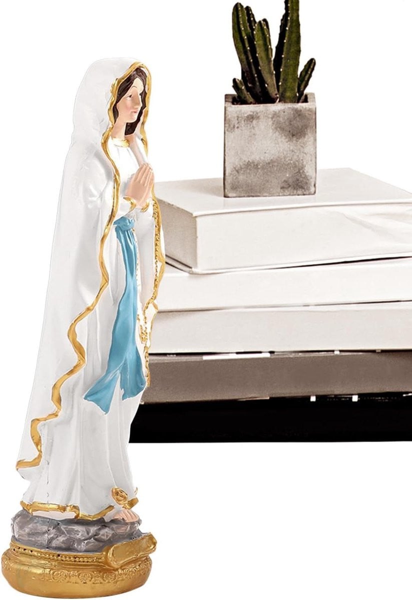 Gezegende Maria Beeld - Religieus Hars Beeld - Goud Blauw - Hoogte: 29 cm
