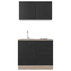 Miniküche Capri Schwarz/Eichefarben