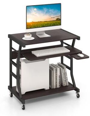 29.5'' Mobile Computer Desk Rolling Laptop Cart w/ Keyboard Tray