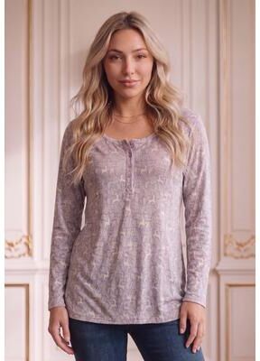 Plus Size Women's Plus Size Knit Thermal Henley Top - Long Sleeve by Roaman's in Lavender Winter Wishes (Size L) Long Sleeve Shirt