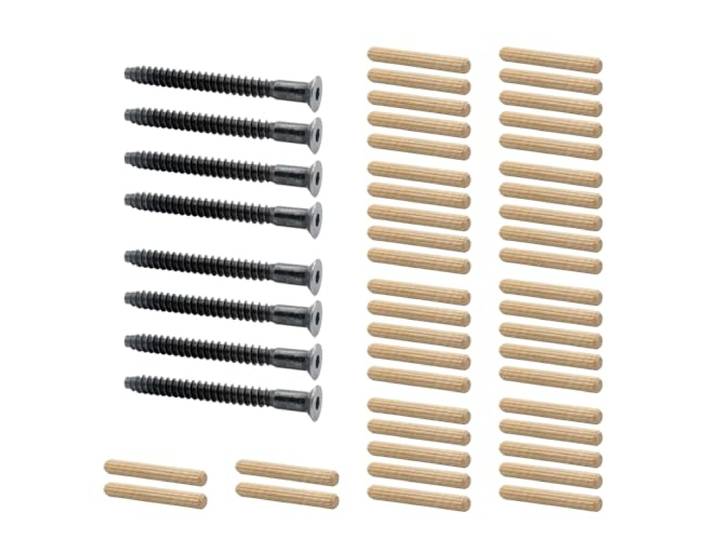 Kit de pièces de rechange - Compatible avec IKEA KALLAX 2×4 (77×147cm LACK\, LAGKAPTEN et LINNMON - 44 chevilles bois et 8 vis (noir) - six pans creux 4 mm\, filetage 54 mm - bois et métal