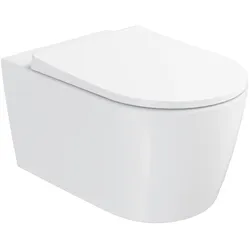 New Metropole Round QuantumFlush Wand-WC spülrandlos Weiß Hochglanz mit Oberflächenveredelung Clean