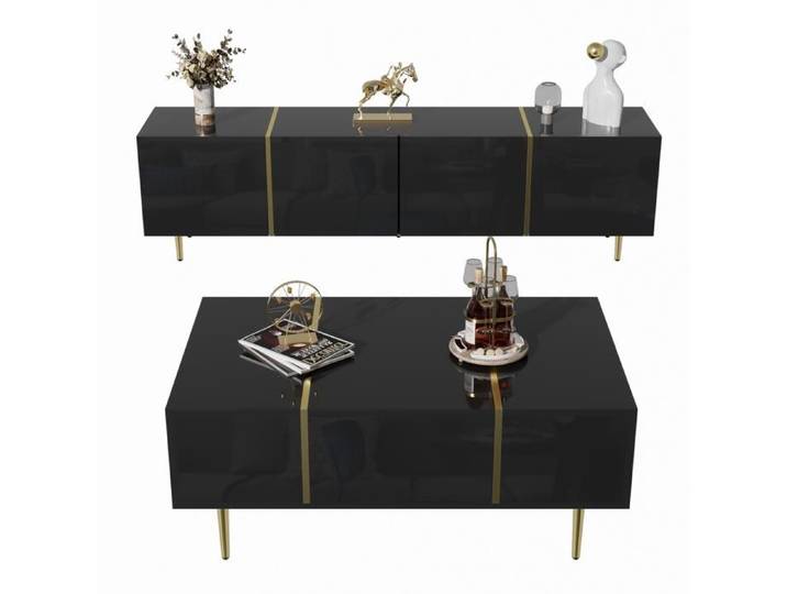 Meuble TV brillance et ensemble de table basse moderne Armoires de rangement Noir