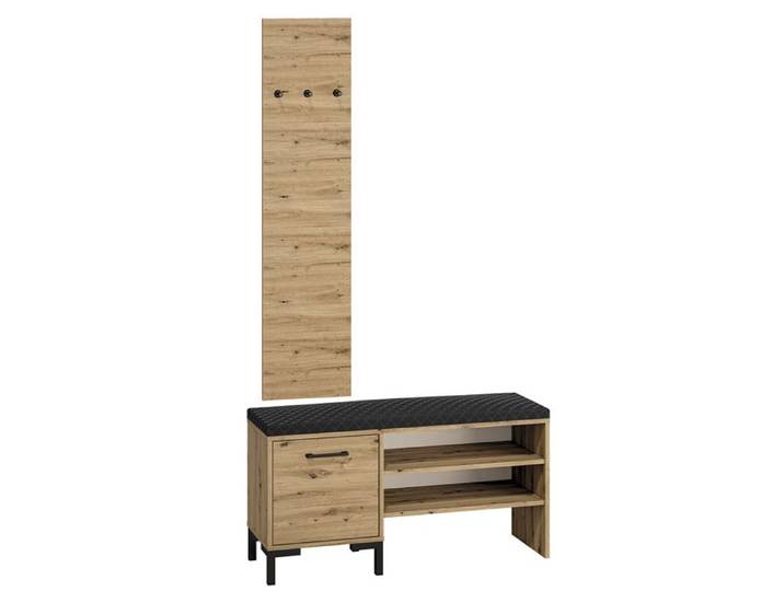 Meuble entrée petit porte-manteau et banc à chaussures 1 porte Liora Bois