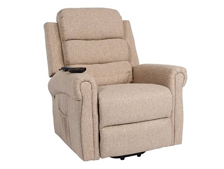 Mendler Fernsehsessel HWC-K63 Stoff/Textil - beige-braun Relaxsessel, Sessel, Liegefunktion, Aufstehhilfe, Massage, Heizfunktion
