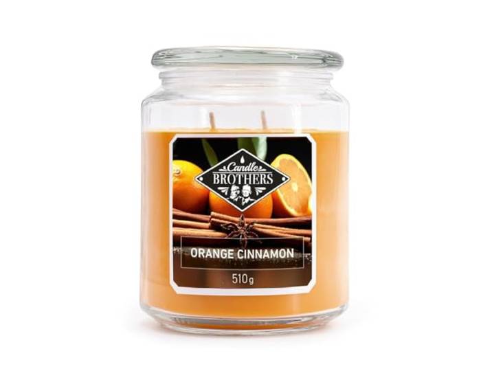 Candle-Brothers Bougie parfumée Orange Cinnamon\, dans Un Verre\, 2 mèches\, 510 g\, 100 h de Combustion\, Orange.