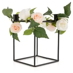ELAMBIA Metall-Kerzenhalter für 4 Tafelkerzen inkl. Blumen-Deko 14x14x20cm