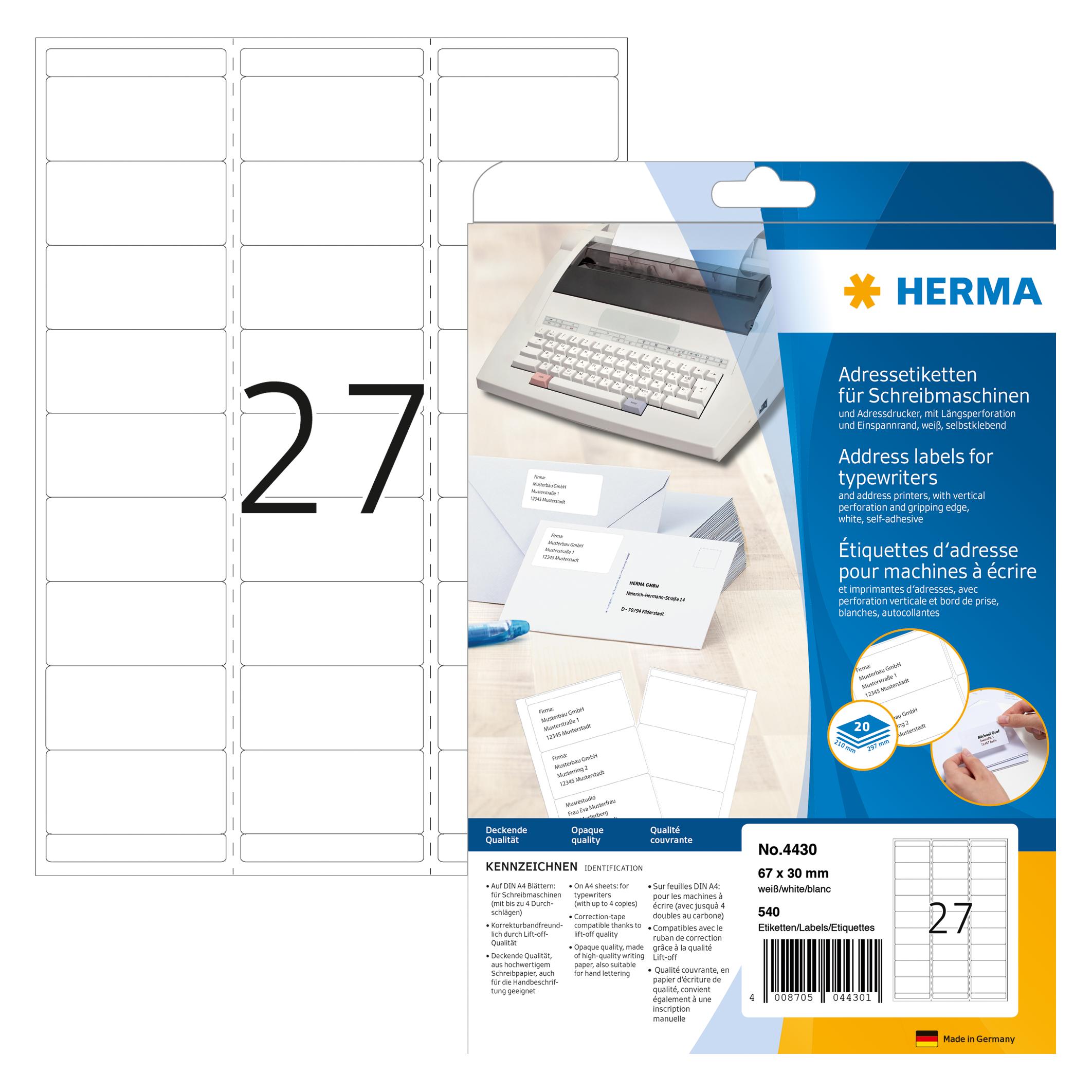 Herma Adressetiketten für Schreibmaschinen A4 (4430)