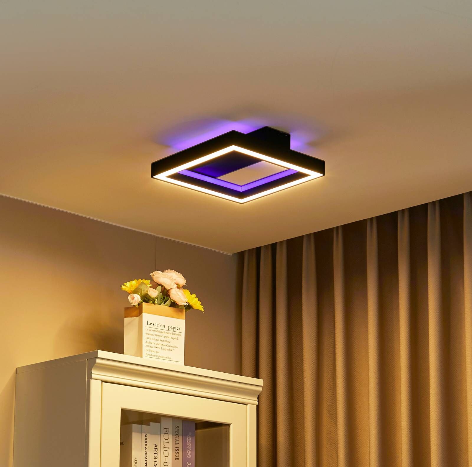 Smart Ceiling Light Tjado Lucande, dimmable, Black, Living / Dining Room, metal, Modern