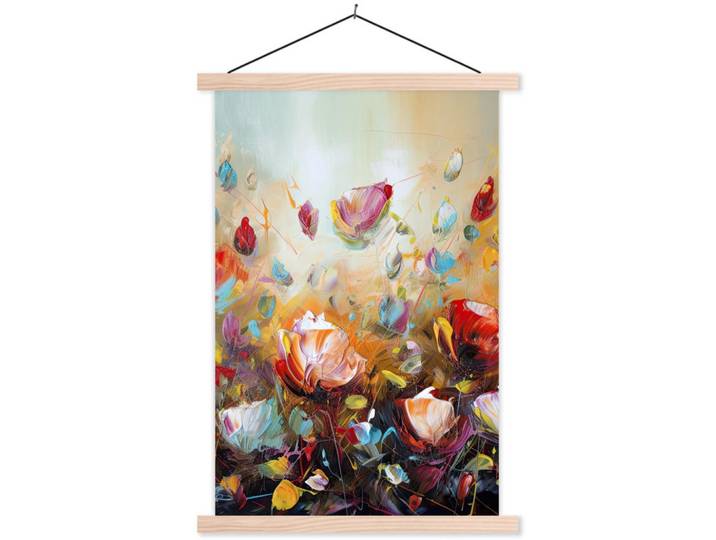 MuchoWow Poster MIT Magnetleisten - Blumen - Kunst - Natur - Ölgemälde - 60x90 cm, Mehrfarbig, Textil, Rechteckig, 60x90x0.15 cm, Bilder & Rahmen, Bilder, Wandbilder