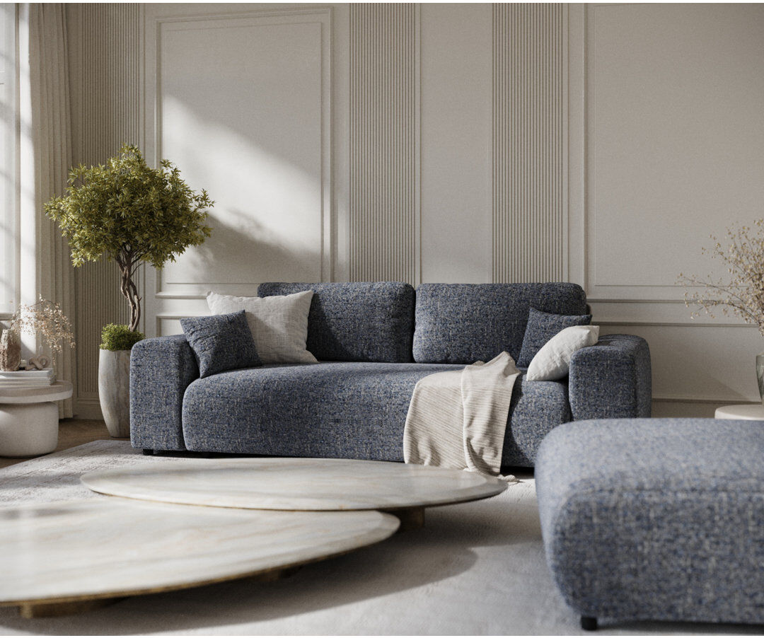 Ebern Designs Three-seater square arm sofa Navy Canvas 79cm H X 213cm W X 108cm D