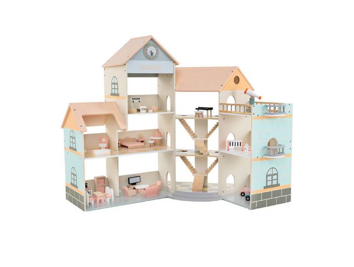 COSTWAY Puppenhaus, 6 Etagen mit 6 Zimmern & 41 Zubehör, Holz
