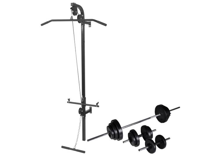 vidaXL Fitnessstation Wandmontage mit Langhantel Kurzhantel Set 30,5kg
