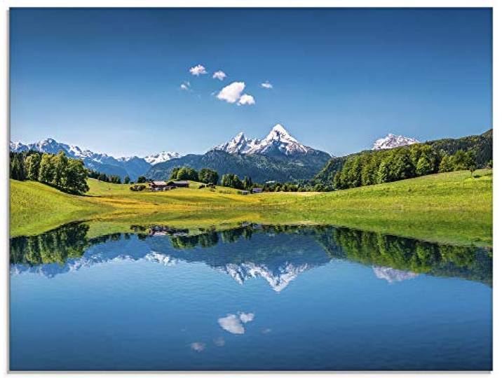 ARTland Wanddeko Glasbilder Wandbild Glas Bild einteilig 60x45 cm Querformat Alpen Berge Bergsee See Natur Landschaft Wald Tal Urlaub Sommer T9QB