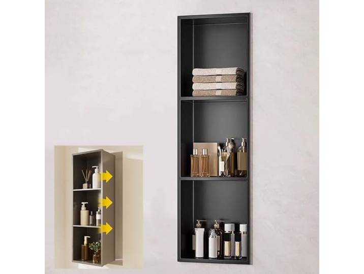 304 Edelstahl-Duschnische Ohne Fliesen Versenkter Wandschrank Badezimmer Und Wohnzimmer(Black,11x5x35in)