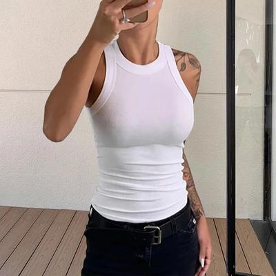 Inspire Select Womens Solid Knit Tank Top Soft Stretch Sleeveless Round Neck Summer Basic white 4