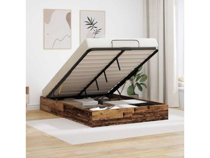 RJPLMFV Bettgestell, Ottoman, Holz, Antik-Optik, 203 x 140 cm Kofferraum-Aufbewahrung, Gasheben, inklusive Latten, moderner Stil, einfache Montage