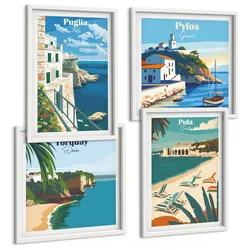 BILDER SET 4er Set - 50x50 cm & 40x60 cm Weißer Rahmen - Touristische Küstenlandschaften
