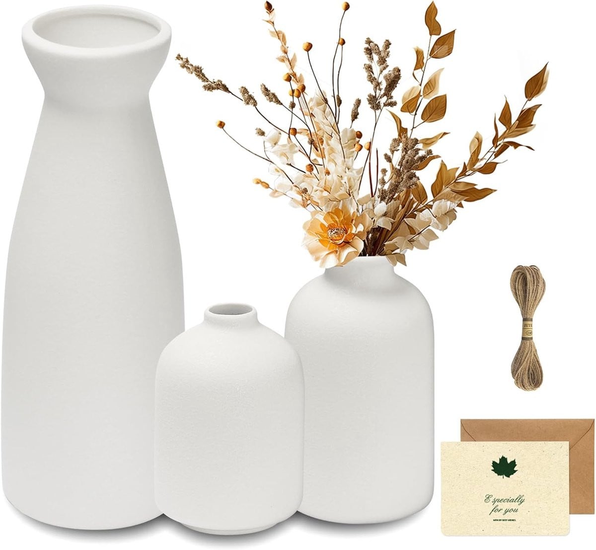 3-delige keramische vaasset wit voor moderne decoratie en bloemen
