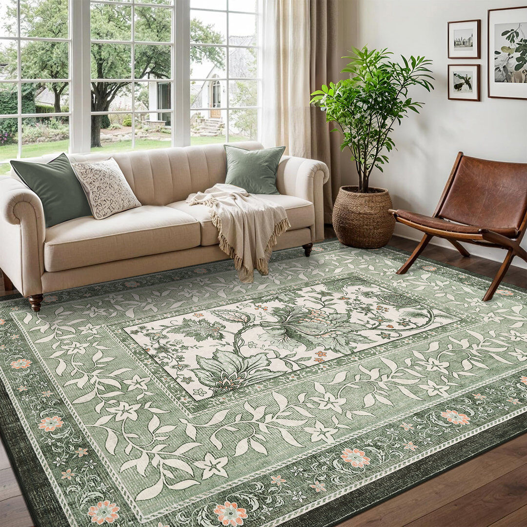 Brambly Cottage Floral Machine Printed Area Rug Green Rectangle 200 x 290 cm