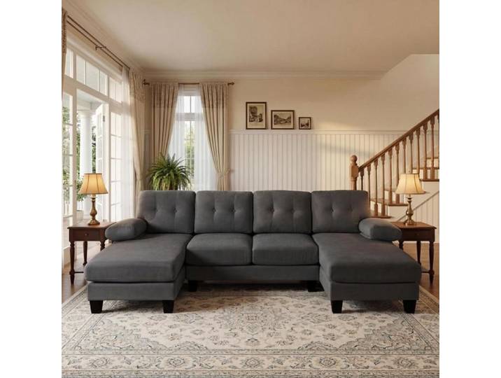 Canapé - KOMHTOM - 242x128x84 cm - Convertible - Chaiselongue - Dossier réglable