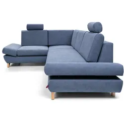 ECKSOFA CASA II L-S Blau Plüsch-Stoff mit Schlaffunktion