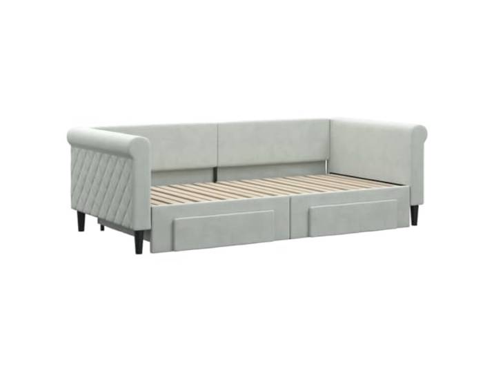 KTHLBRH Ausziehbares Schlafsofa hellgrau Samt 90 x 190 cm 2 Schubladen aus Holz und Metall, 2 in 1, für Gäste