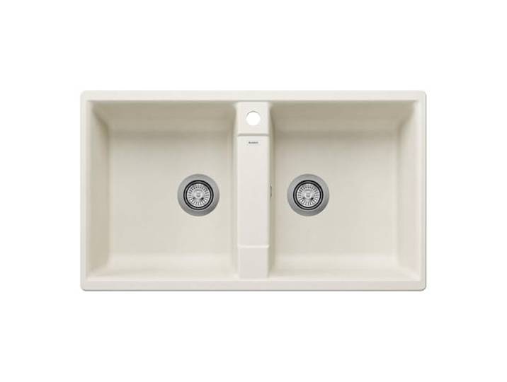 BLANCO ZIA 9 Granitspüle aus SILGRANIT softweiß [86x50x20,2 cm] für 90 cm breite Unterschränke benutzerfreundliches Doppelbecken Hauptbecken links