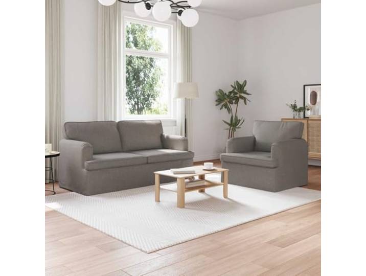 Sofa Set 2 Stk Taupe Stoff, Modulares Ecksofa mit Kissen, Metallbeine Stoffbezug, Metallrahmen, Holzwerkstoff-Armlehnen, Schaumstoffkissen, atmungsaktiv, ergonomisch, leichtfüßig, Wohnzimmer,