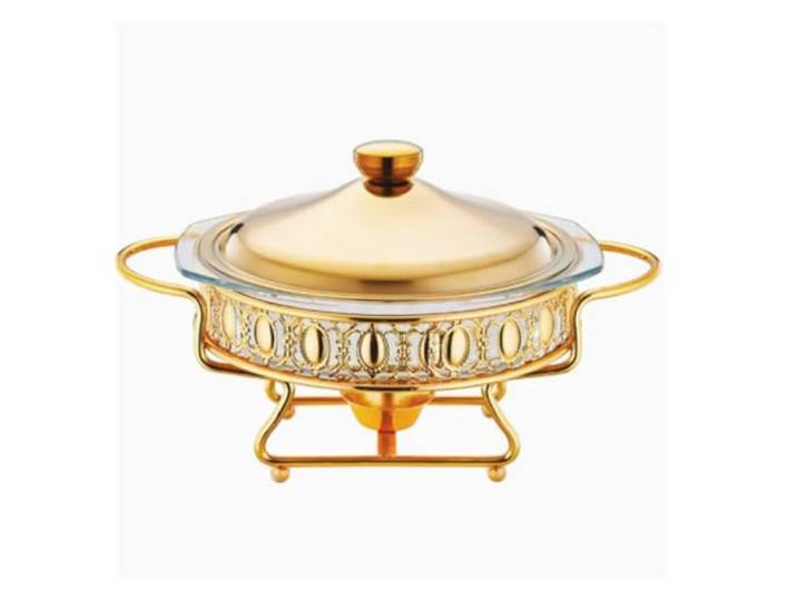 Rundes Chafing-Dish-Buffet-Set, Alkoholkocher warmhaltebehälter Chafing-Dish-Buffet-Set, 2-Liter-Wärmebecher mit Warmhaltetablett(Gold)