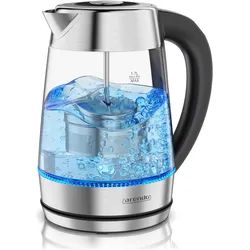 Arendo Wasserkocher, Wasserkocher, Transparent, Silber