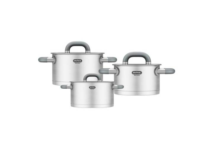 Topf-Set MULEX LUGANO , silber (edelstahlfarben), Töpfe, Messskala, Schüttrand, Kapselboden, Induktion