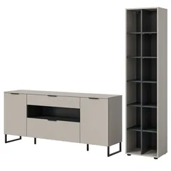 WOHNWAND kaschmir, schwarz 2-teilig 245 cm, Set mit Soft-Close-Funktion