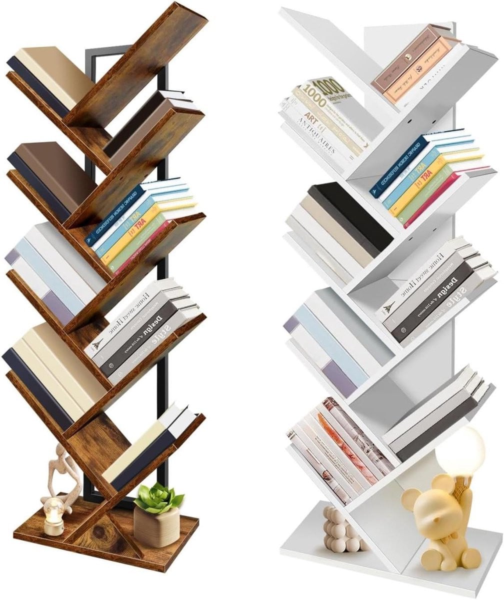 Boom Boekenplank - Staande Boekenkast met 9 Niveaus in Boomvorm - Wit - Hoogte: 116,5 cm