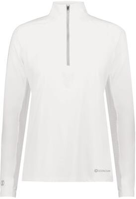 Holloway 222774 Athletic Women's Electrify 1/2 Zip Pullover Powered by Coolcore Top in White size Medium   Polyester/Elastane