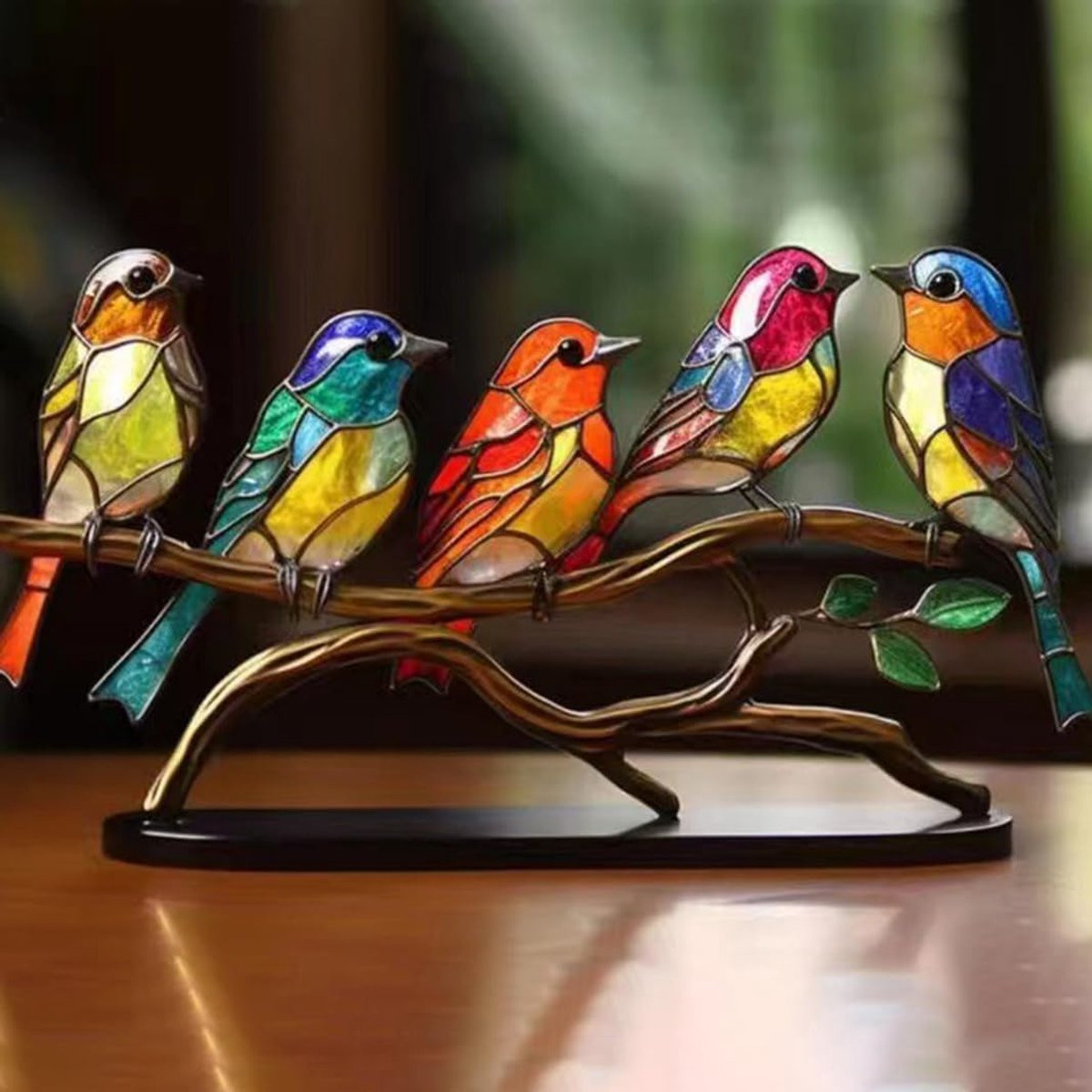 Acryl Vogel Decoratie - Dubbelzijdig met Kleurrijke Vogels - Voor Bureau en Tafel