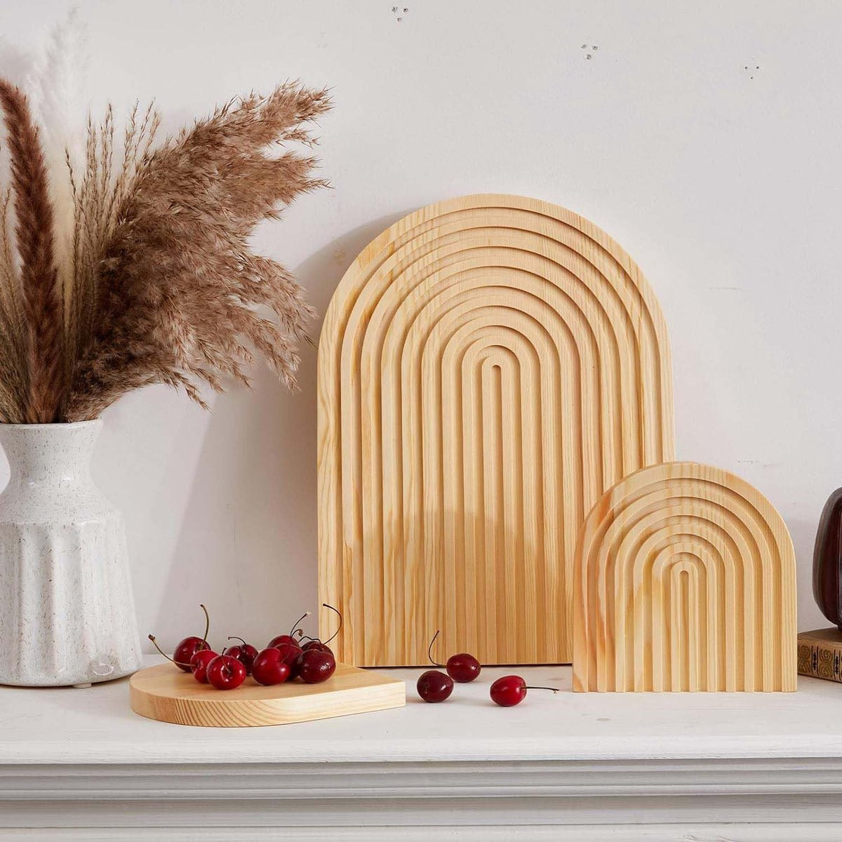 SnelShoppen Boho Rainbow Decoratie Tray Set van 2 stuks - Houten Serving Plates van Grenen - 30 cm en 15 cm