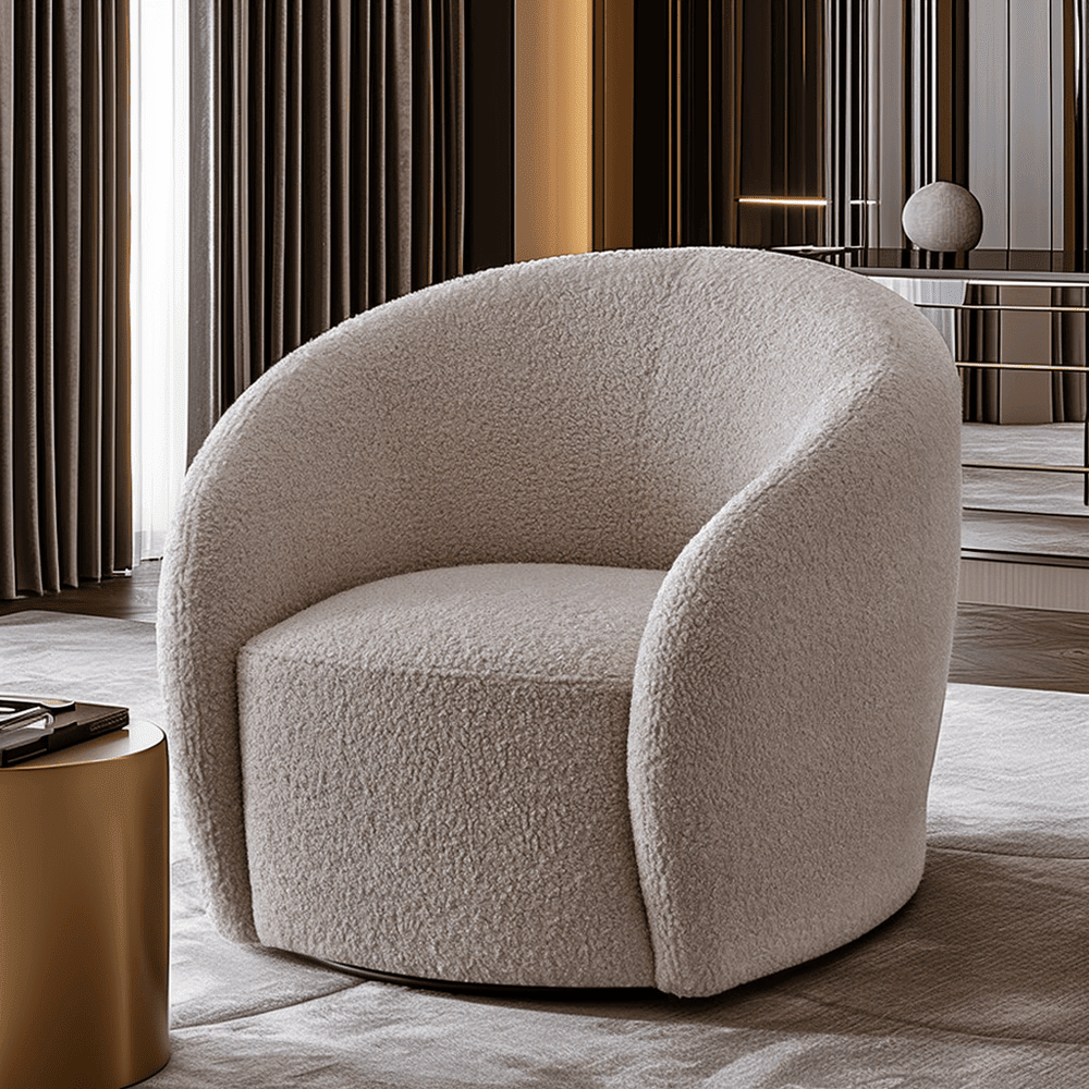 Chloe Curved Taupe Teddy Boucle Swivel Chair