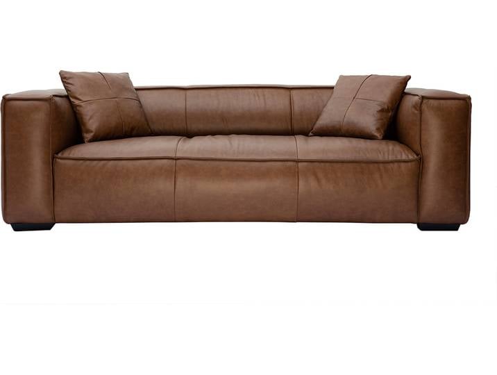 Sofa aus Büffelleder 3-Sitzer COBAIN, elegantes Design, großzügige Sitzfläche, Kautschukholz-Fußsockel