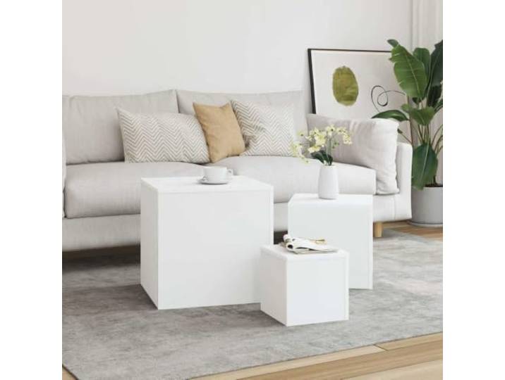 HKQWPBF Beistelltische 3 STK Weiß Holzwerkstoff Set für Wohnzimmer 3 Stück, Weiß, Holzwerkstoff, gestaffelte Größen, vielseitig nutzbar, pflegeleicht