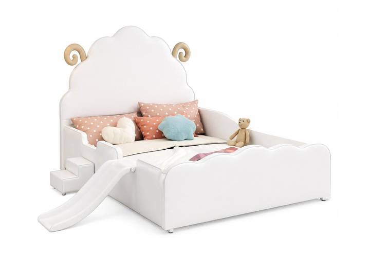 Xlmoebel Kinderbett Weißes Kinderbett aus Holz mit Treppe und Rutsche für Kids, Made in Europa