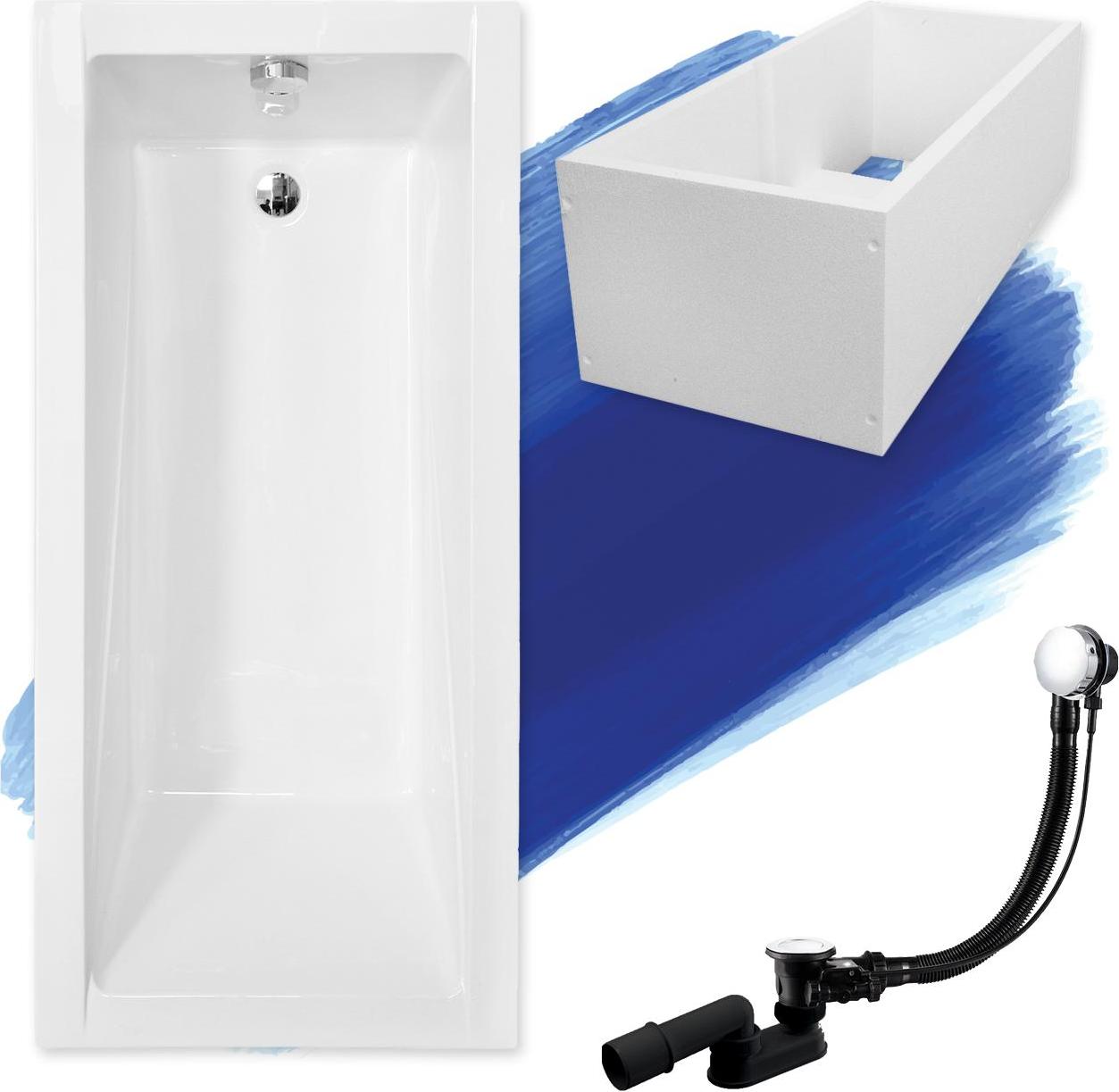 BADLAND Badewanne Rechteck Modern 180x80 mit Ablaufgarnitur, Füßen und Wannenträger GRATIS