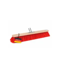 Hochwertiger Straßenbesen 100cm Breit mit Metall-Stielhalter rote Kunststoff-Borsten Besen für draussen Straßenschrubber Straßenfeger