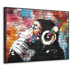 LEINWAND Bilder mit Rahmen - Affe - Graffiti - Musik - 80x60