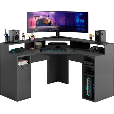 Gamingtisch FMD "Eckschreibtisch Zocker 2", grau (anthrazit, anthrazit, anthrazit), B:136,6cm H:90,3cm, Tische